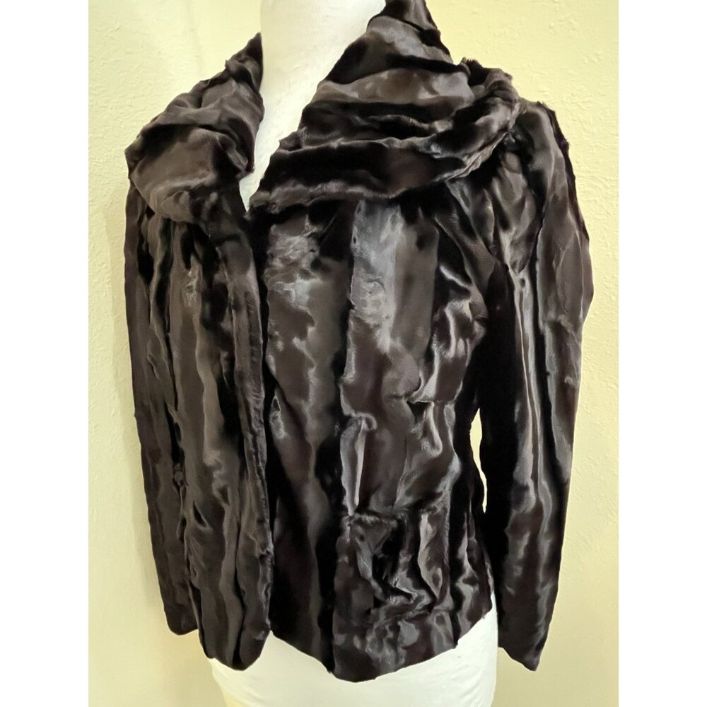 Faux Fur Jacket Women Sz S Evening Shiny Brown Pockets Lined Soft Bern And Mort